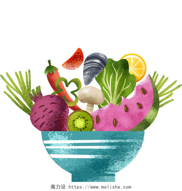卡通食品安全宣传蔬菜西瓜猕猴桃水果蘑菇矢量素材